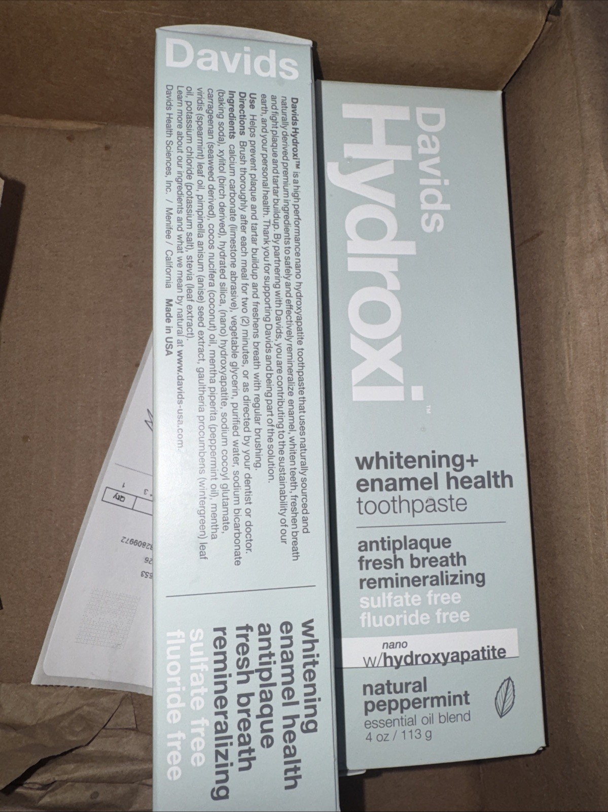 Davids Hydroxi Fluoride Free Nano Hydroxyapatite Toothpaste 4oz - NEW - Sealed
