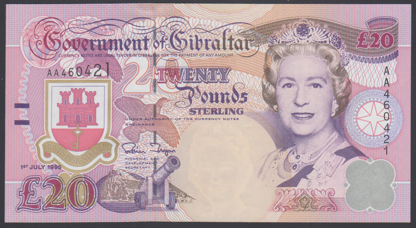 Gibraltar  20 Pounds  1995  AU-UNC  P. 27, Banknote, Uncirculated
