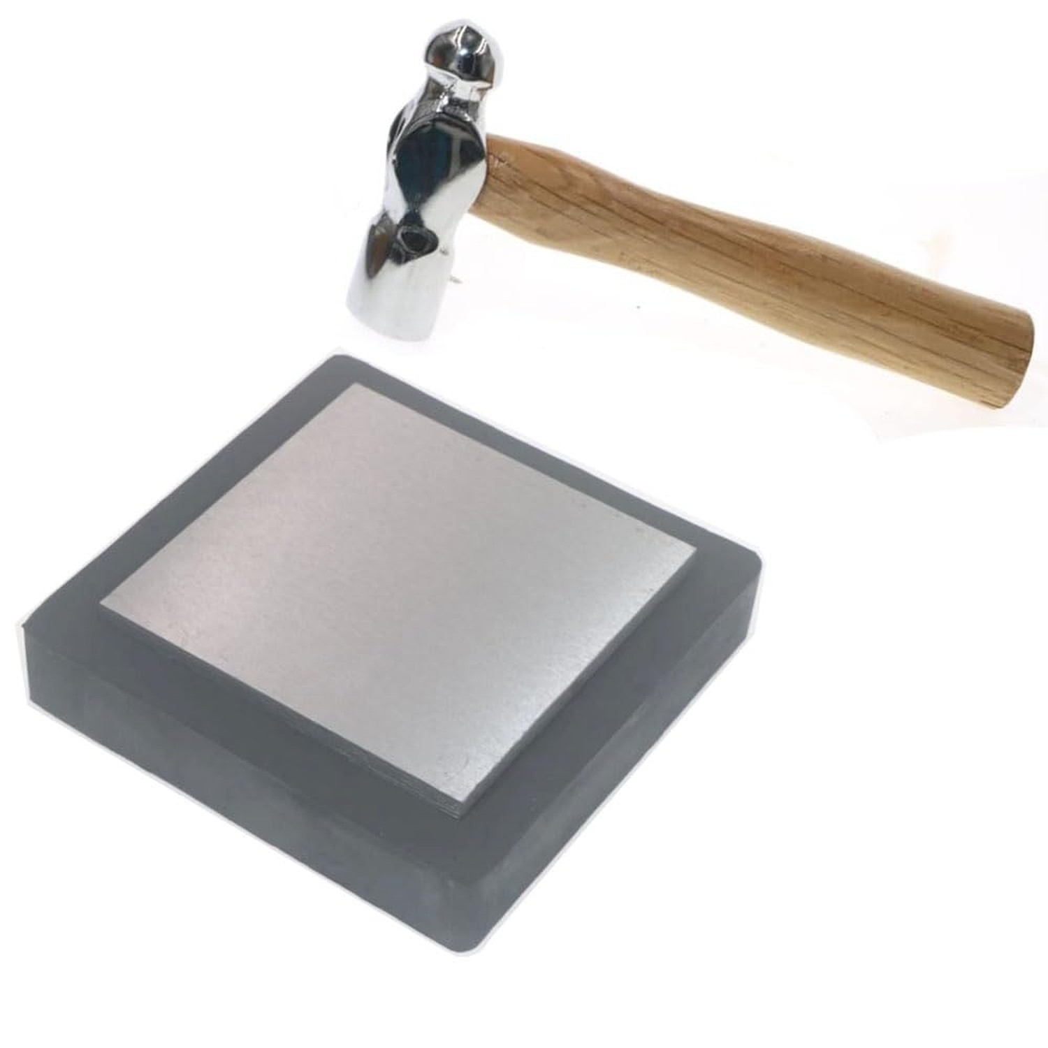 Steel Bench Block Flat Anvil Jewelers Tool with Rubber Block and Stamping Ham...