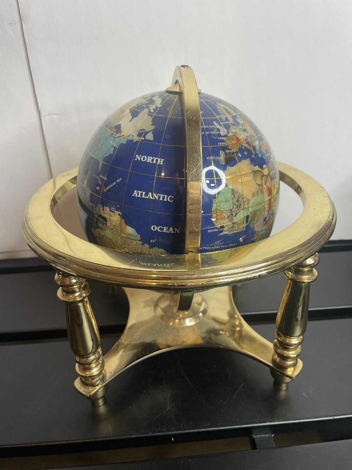 Modern Gemstone Beautiful Blue with Semi - Precious Stones World Globe