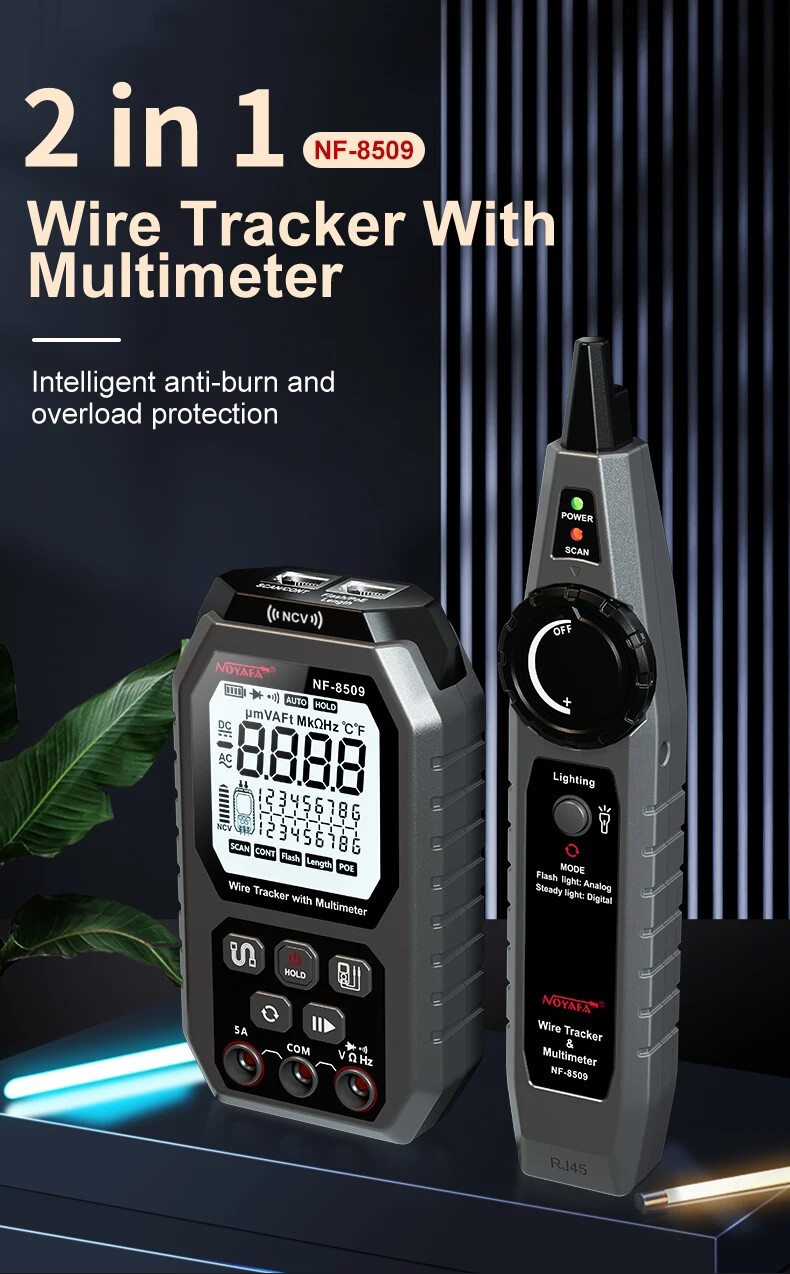 2in1 Network Cable Tester & Digital Multimeter Cable Tracker Cat5Cat6 PoE Tester