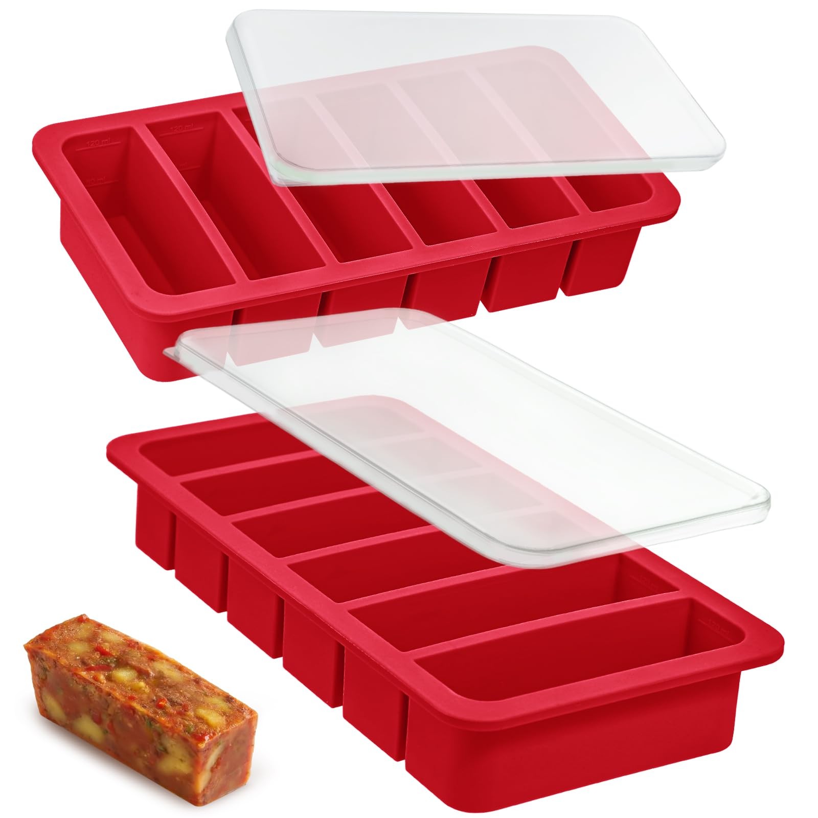 Silicone Freezer Trays with Lids 1/2 Cup Silicone Soup Freezer Molds Set of 2