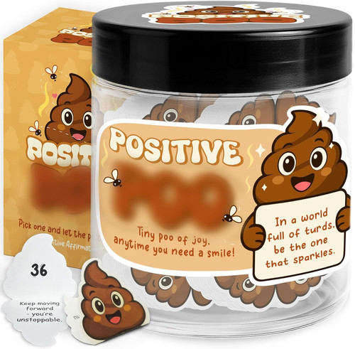 Positive Poo Jar With 60 Affirmation Cards - Funny Poop Gifts For Pozz