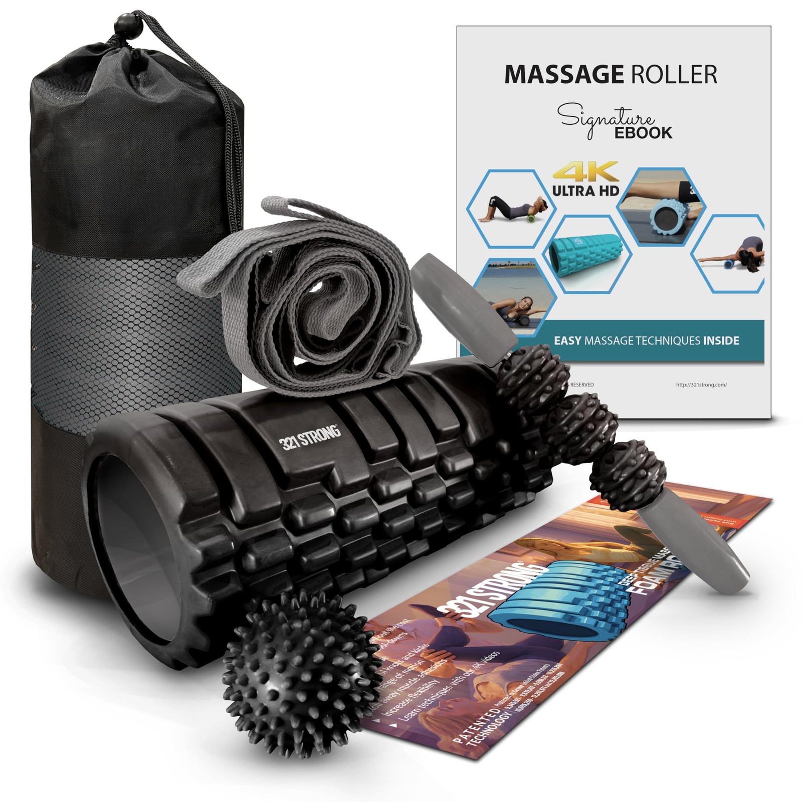 321 STRONG 5 in 1 Foam Roller Set with Hollow Core Deep Tissue Bold Black