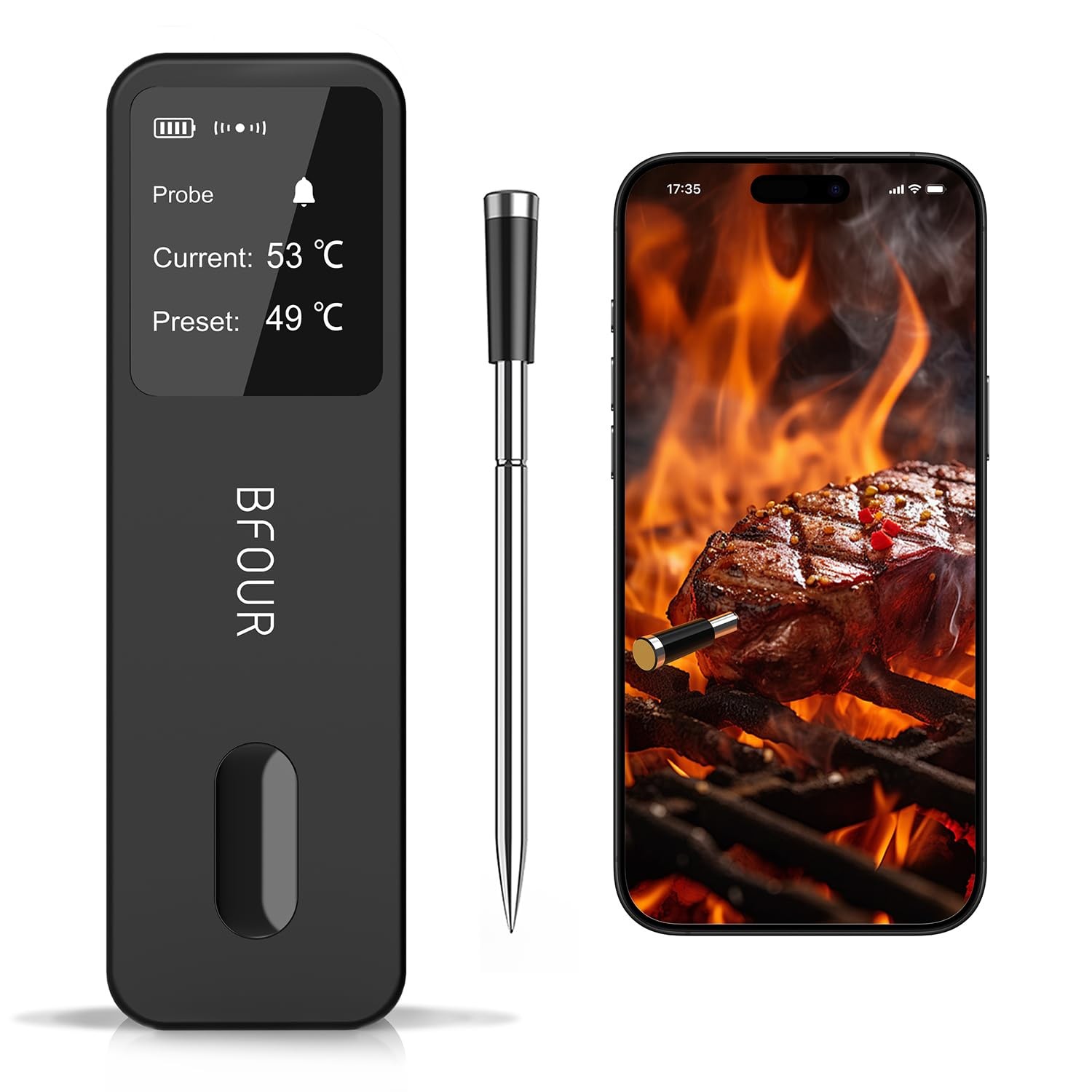 Meat Thermometer Digital Wireless with LCD Booster, Bluetooth Food Cooking Th...