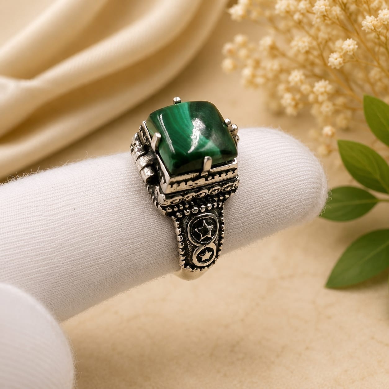 Natural Malachite Poison Ring | Handmade 925 Sterling Silver Box Ring