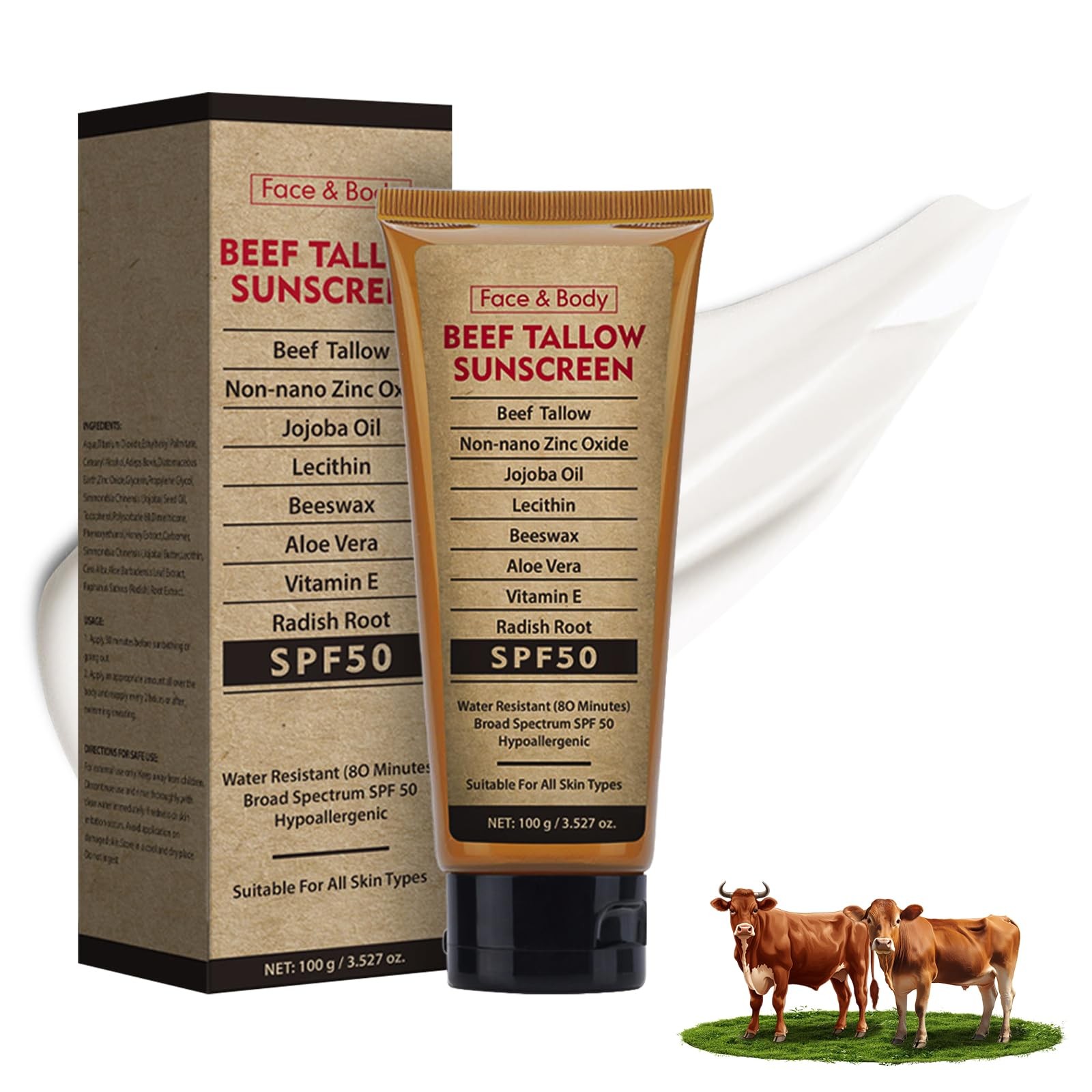 Beef Tallow Sunscreen with Zinc Oxide for Body Facial, Non-Toxic Natural Mine