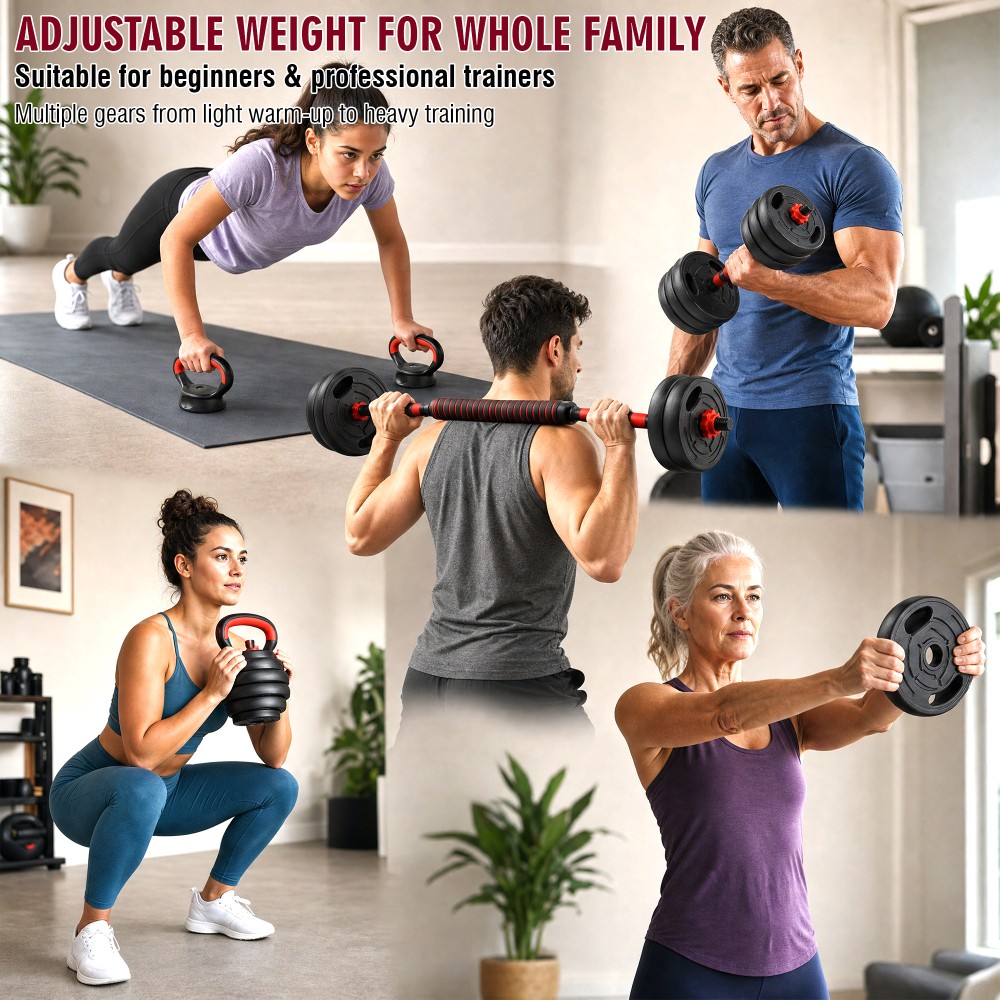 66LB Adjustable Dumbbell Set,Convertible Weights,Dumbbells, Barbell, Kettlebells