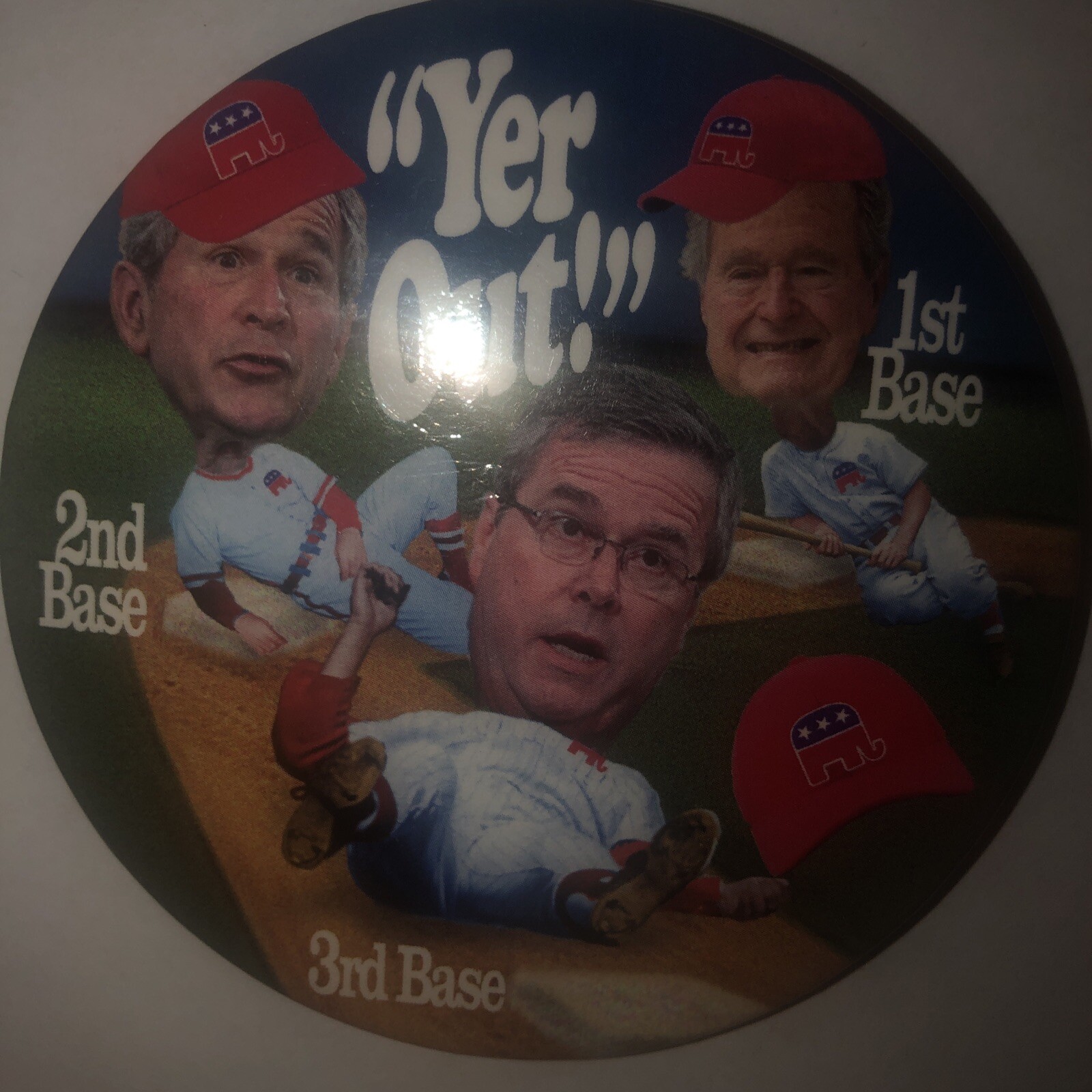 “Yet Out” anti George Bush 3 1/2” pinback button pin