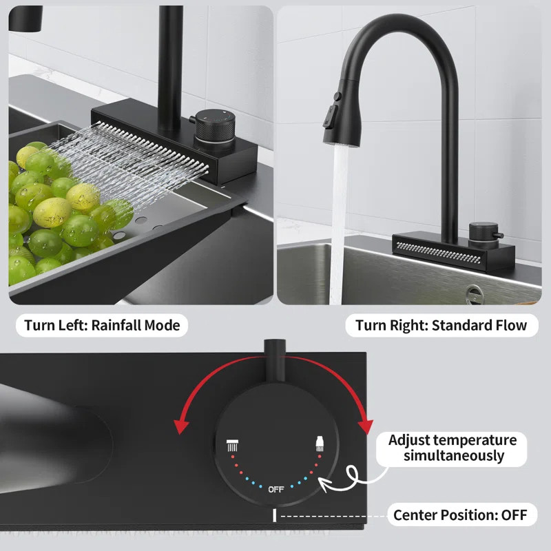 Rainsworth Black 3-Function Pull-Down Rain Kitchen Faucet DM11.07026