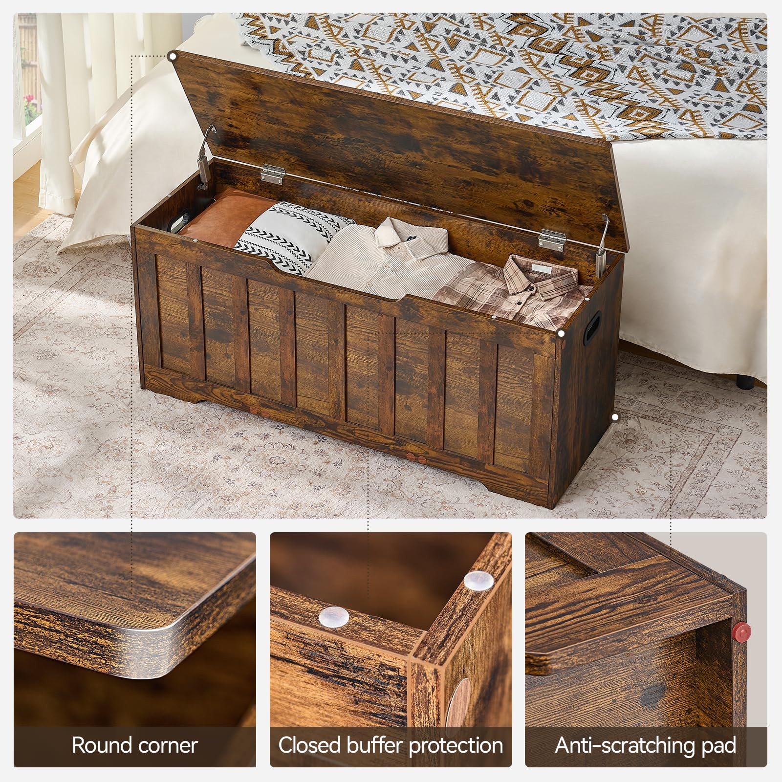 VANKILEY 43.3"Storage chest extra large,storage 43.3x15.7x19.1, Rustic Brown