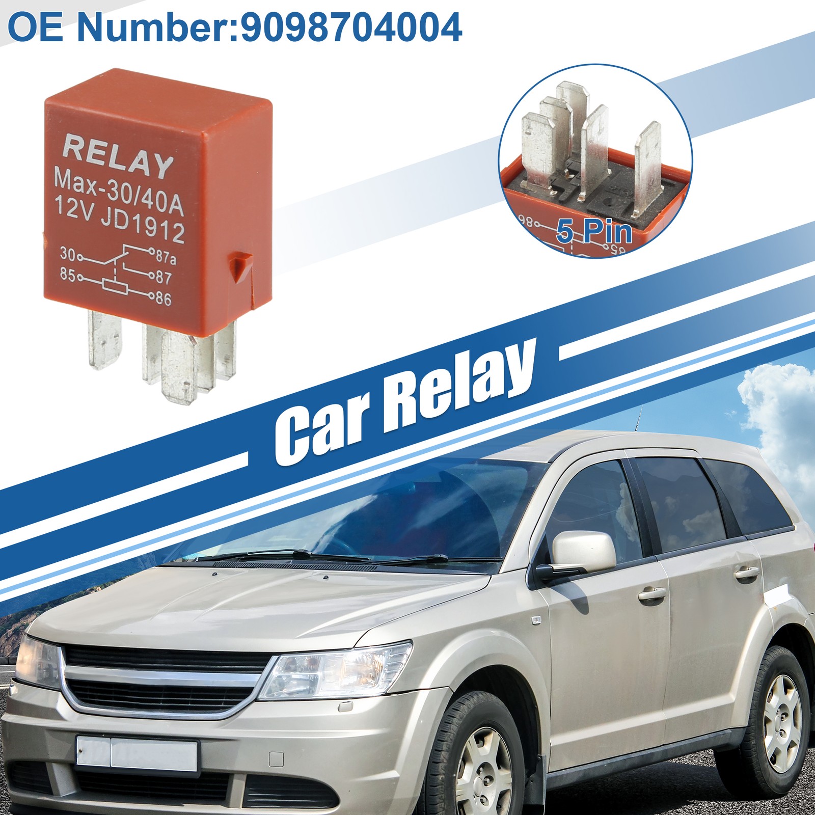 5 Pin Solenoid Relay No.9098704004 DC 12V 40A Starter Relay for Toyota Echo 2000