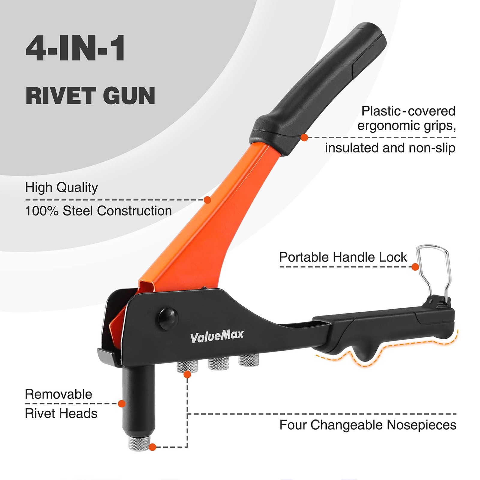 ValueMax 4-in-1 Hand Riveter/Rivet Gun, Pop Rivet Tool Kit with 200 Rivets -...