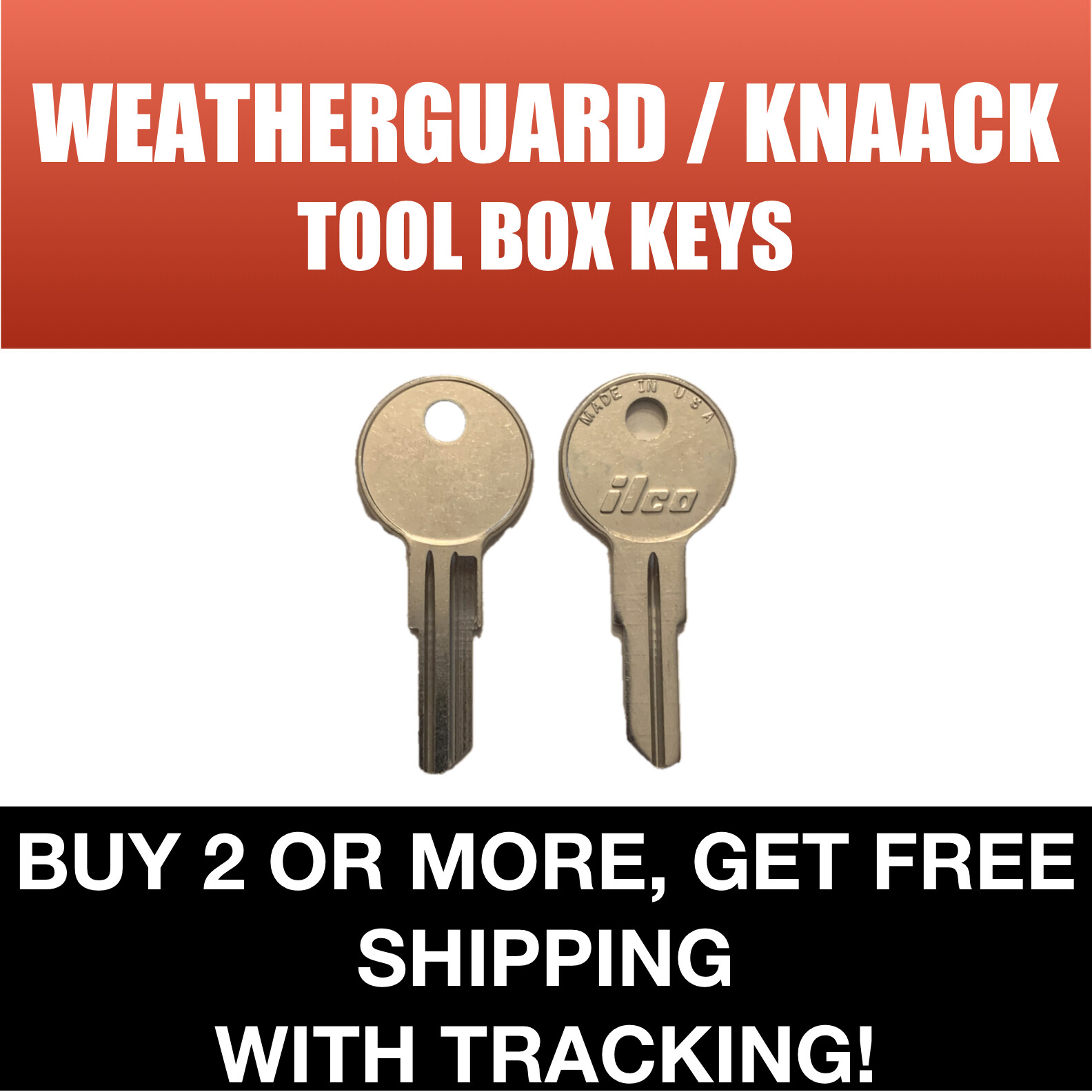 2 Weatherguard / Knaack Toolbox Keys cut to code codes RH01-RH50