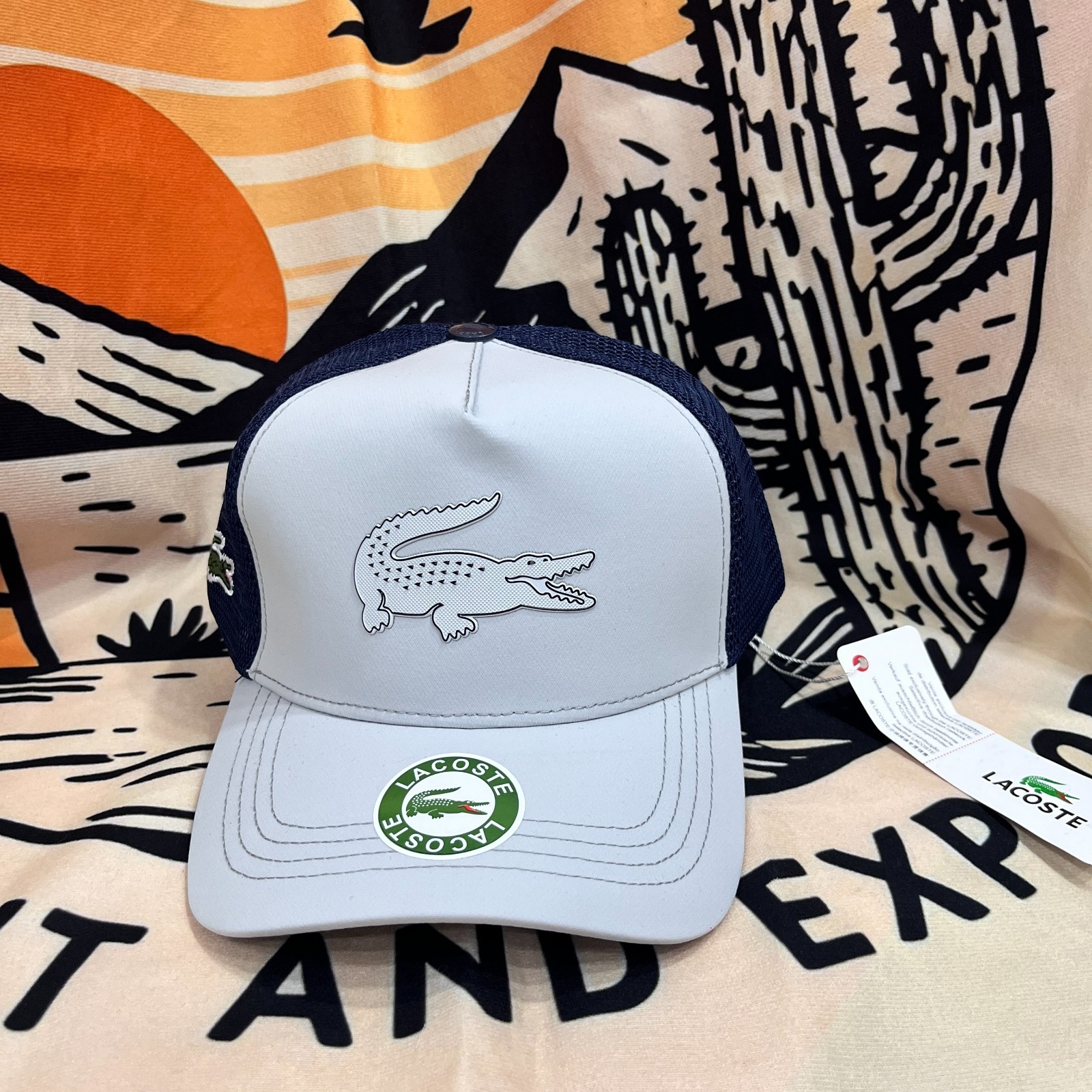 LACOSTE Men's Outdoor Adjustable Mesh Back Gray Baseball Cap