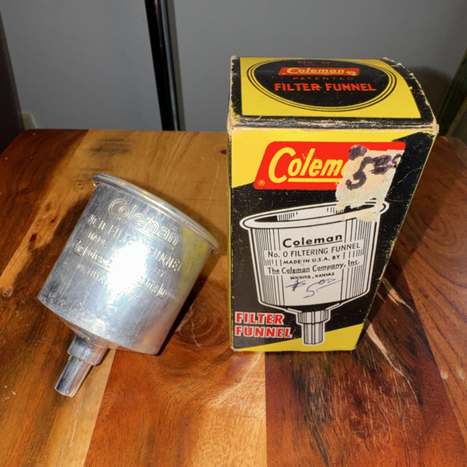 Coleman No. 0 Aluminum Filter Funnel Silver Filtering with Box