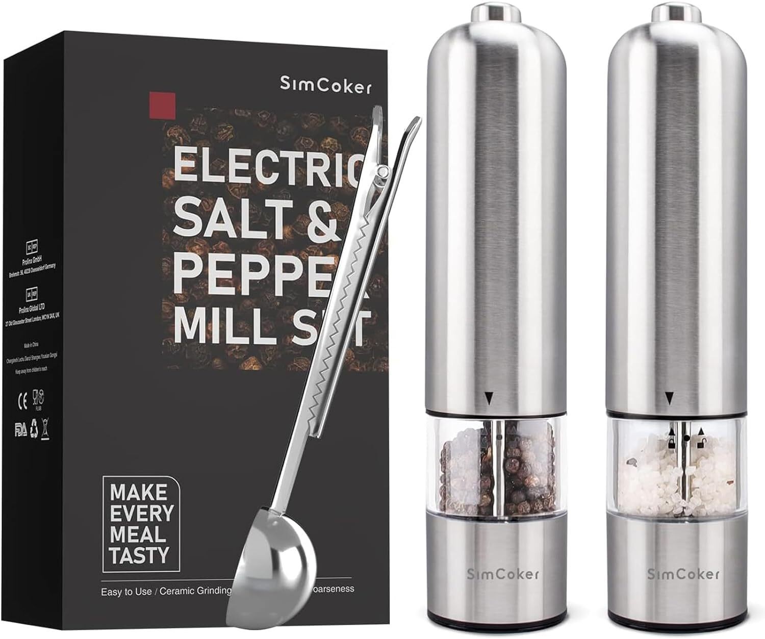 Electric Salt and Pepper Grinder Set, Shakers Mill Automatic Grinders Battery Op