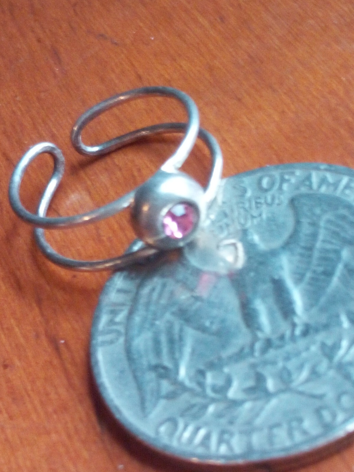 Vintage Silver Pink Sphere Toe Ring Clip Unmarked Tested Silver  Small Scratch