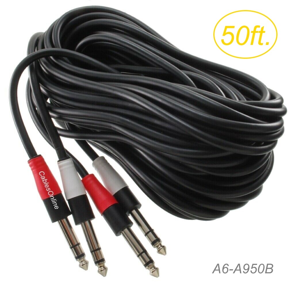 50ft Dual 1/4" Stereo TRS Male to Male Shielded Instrument Pro Audio Cable