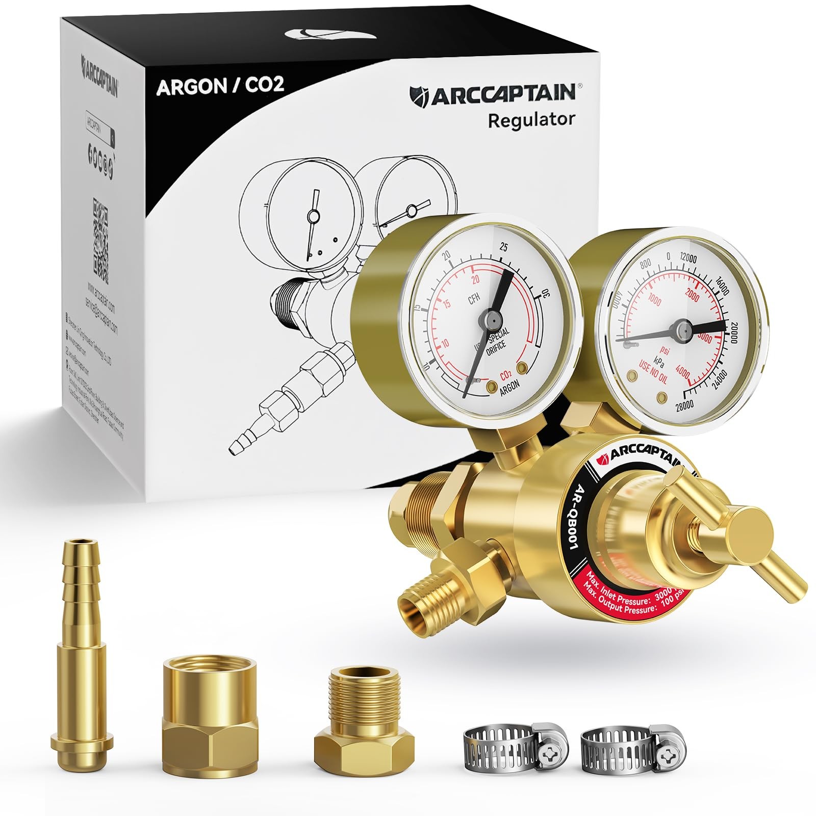 ARCCAPTAIN Argon CO2 Regulators Gauges Gas Welding, Regulator for MIG and TIG, 0