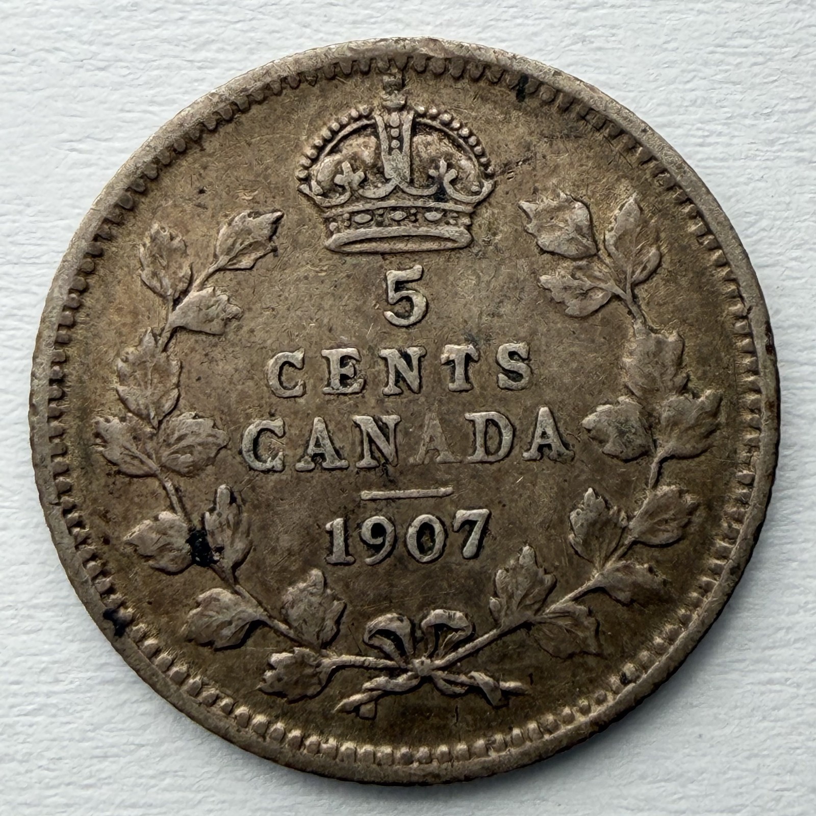 1907 Canadian Sterling Silver 5 Cent Coin Nice VG Details King Edward