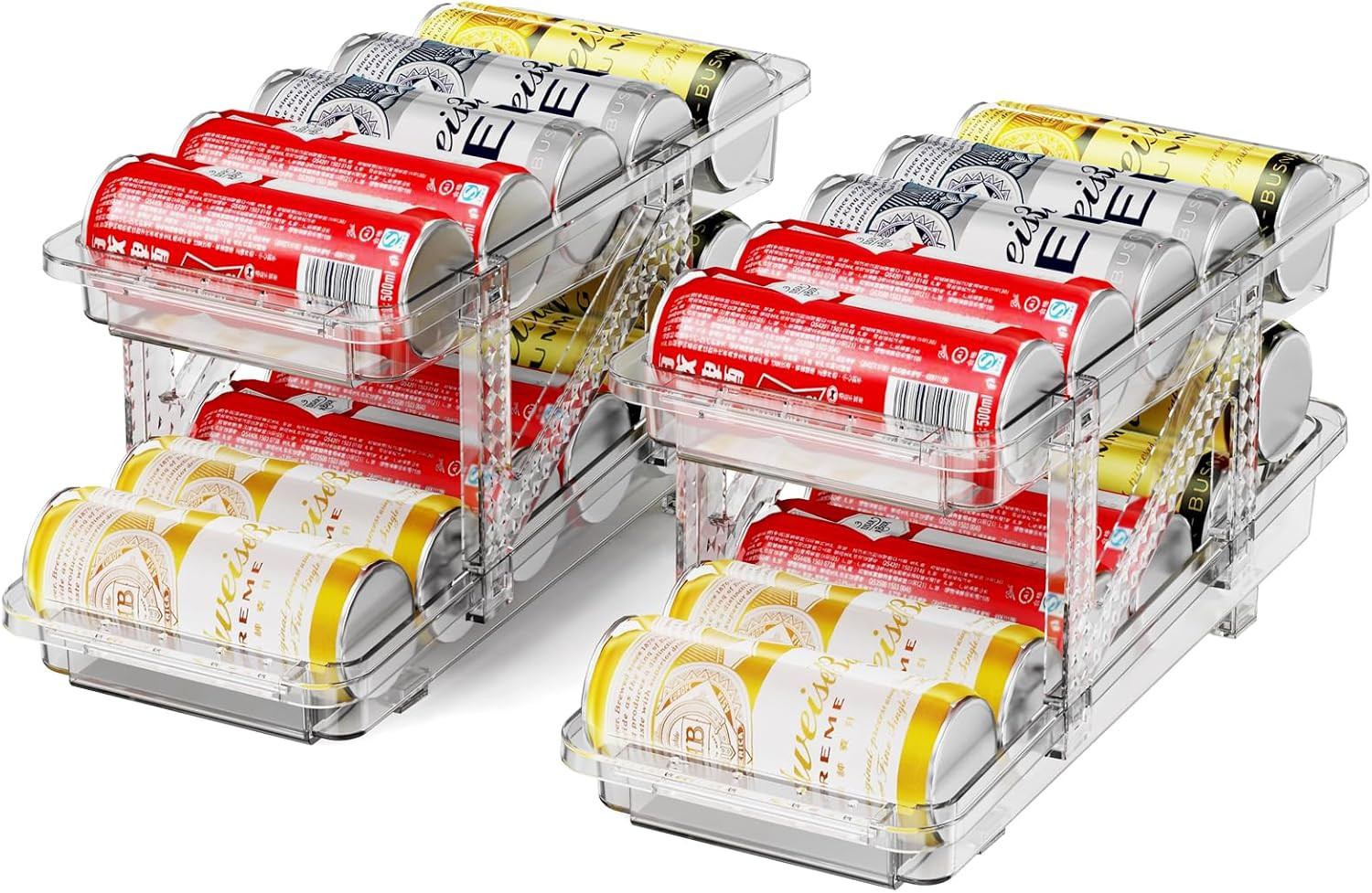 Drink Organizer for Fridge, Adjustable Soda Can Dispenser 2 Pack | Clear Soda Ca