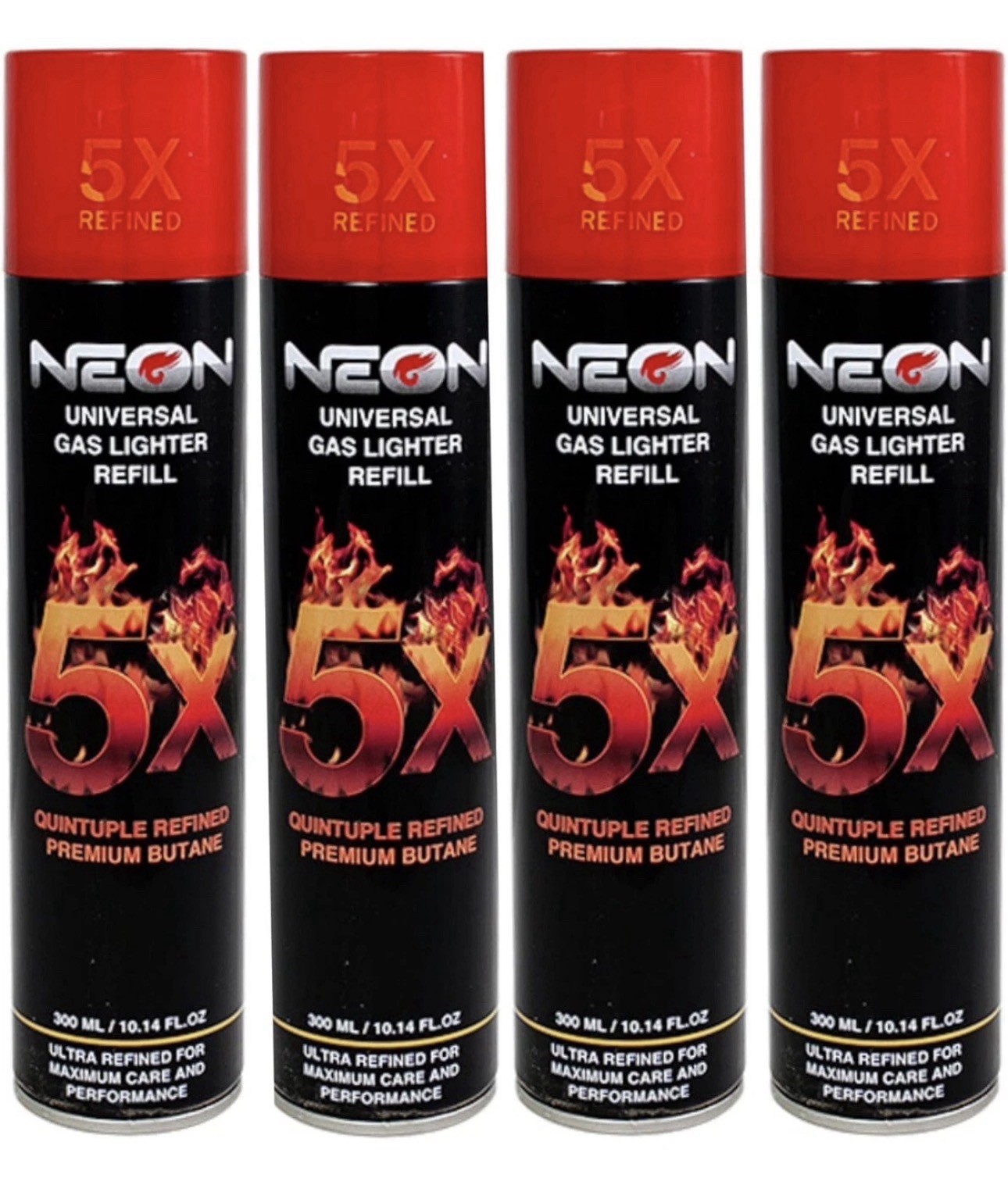 4 Can Neon 5X Refined Butane Lighter Gas Fuel Refill 300 mL 10.14 oZ Cartridge