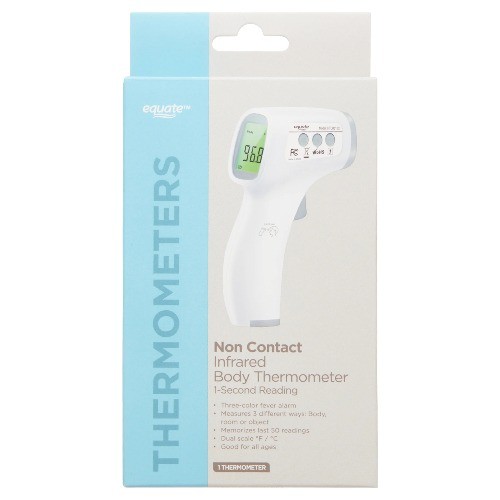 Equate Infrared No Touch Forehead Body Thermometer,1-second, 3-color backlight