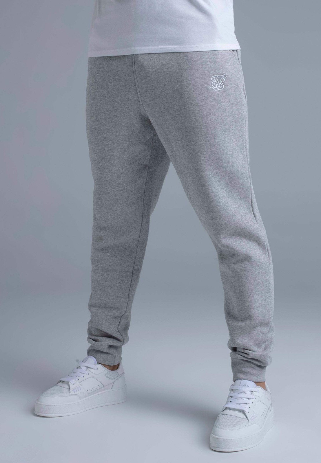 SikSilk Men's Regular Fit Essentials Joggers Grey Marl