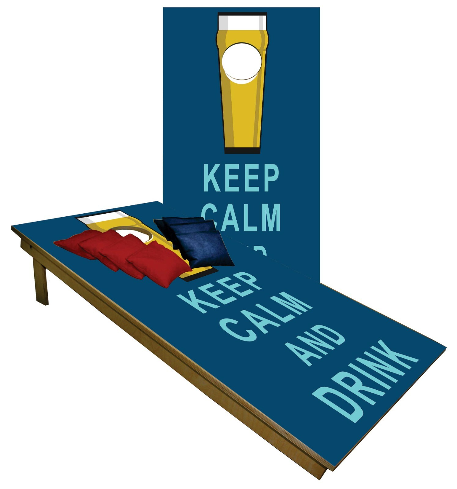 Keep Calm and Drink CORNHOLE BEANBAG TOSS GAME w Bags Game Board Beer Set