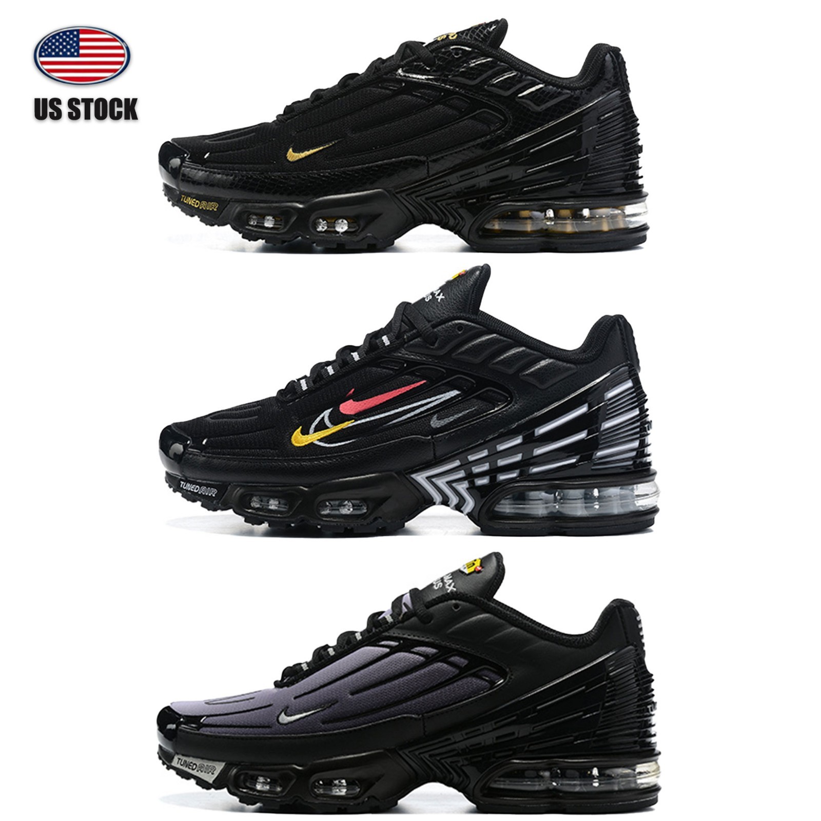 Men's Nike Air Max TN Plus 3 Running Shoes Black/Red/Yellow US Size 7-13