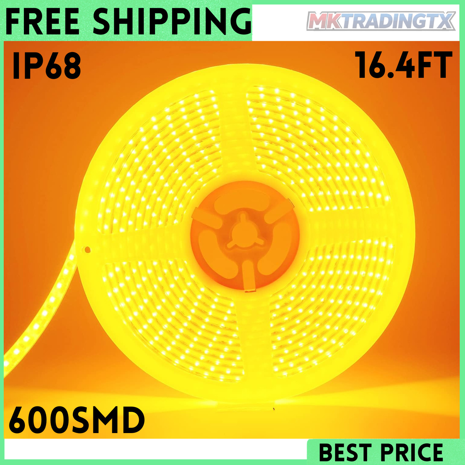 Led Strip Lights Waterproof IP68 Flexible Amber Yellow Strip Lights Exterior
