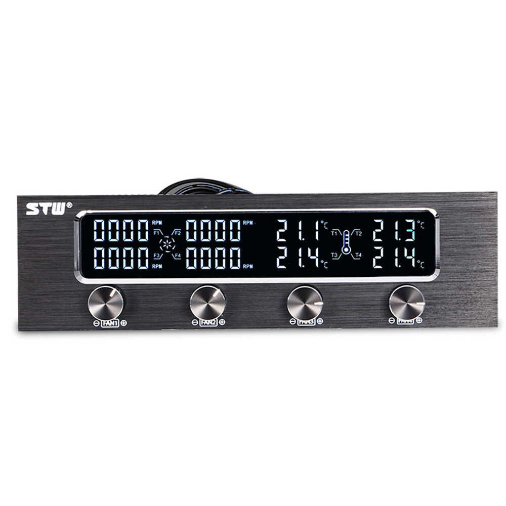 PC CPU 4 Channel Fan Controller Speed Control Adjuster LCD Cooling Front Panel
