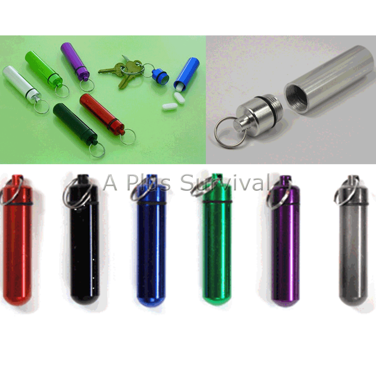 Silver Color Medium Size Aluminum Waterproof Pill Case Vial Keychain I.D. Holder