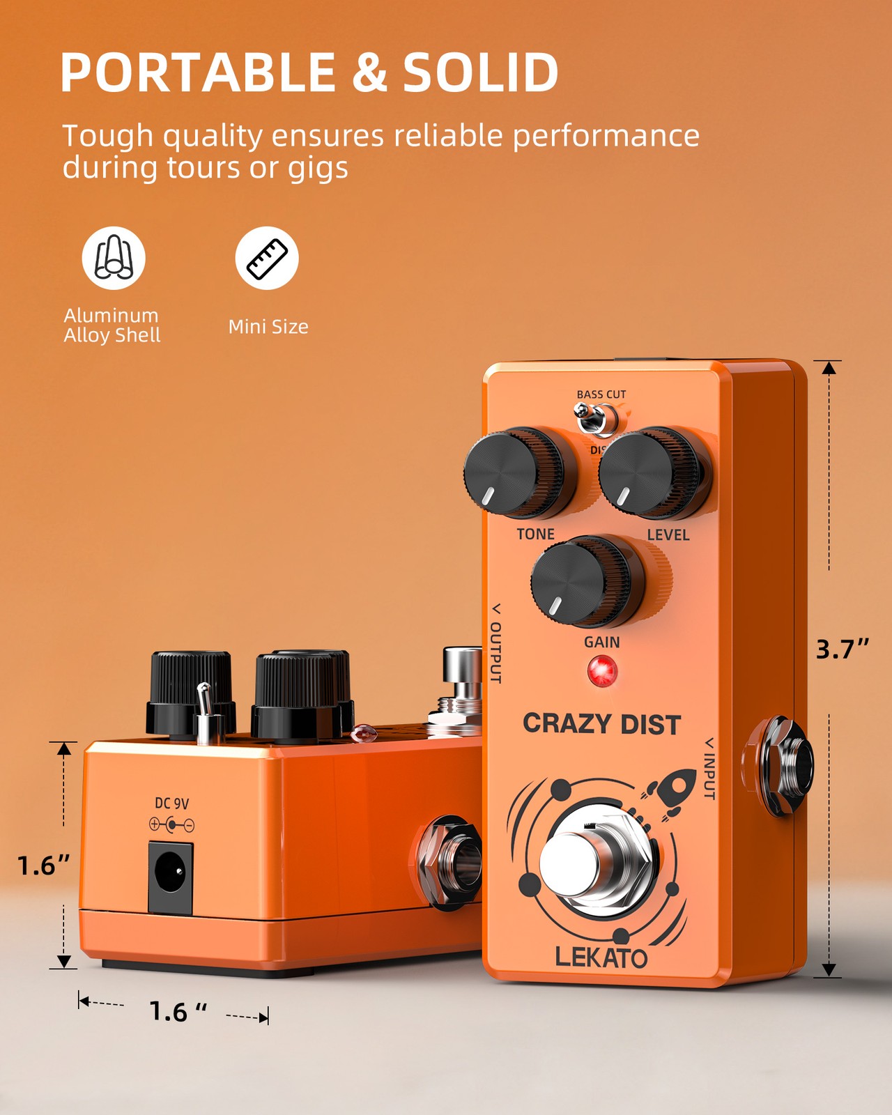 LEKATO DS-02 Mini Distortion Guitar Effect Pedal Bass Cut Dist Mode True Bypass