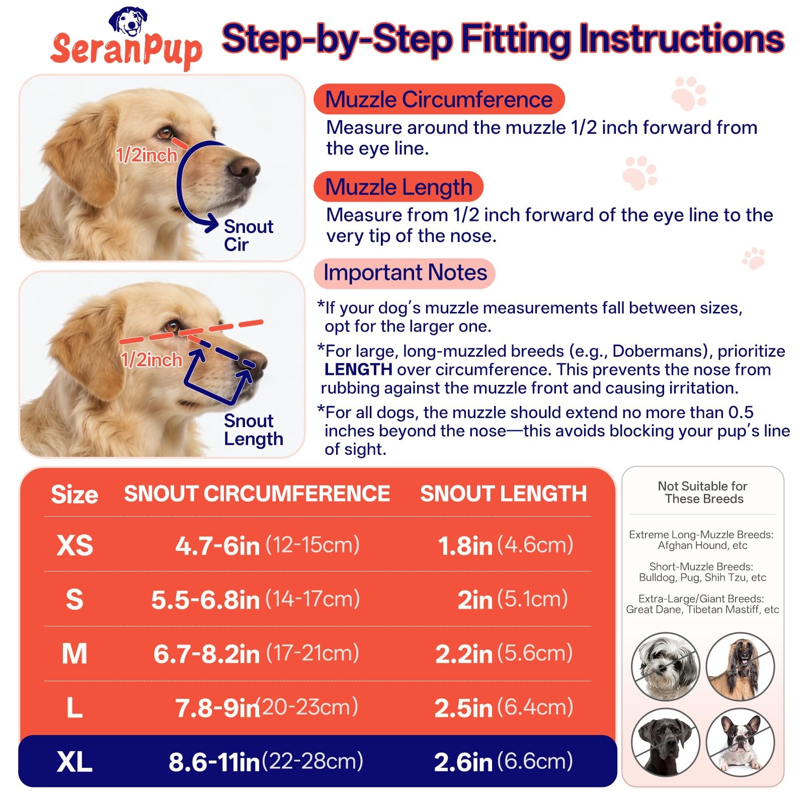 SeranPup 2pk Red Mesh Dog Muzzle Large