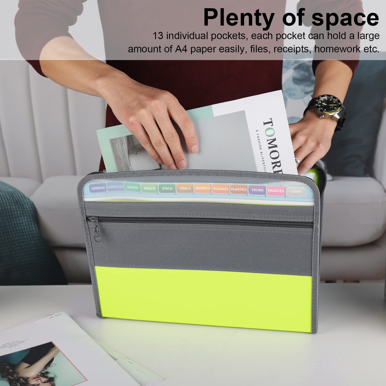 Expanding File Folder, 13 Pockets Document Organizer with Zipper, A4 Letter S...