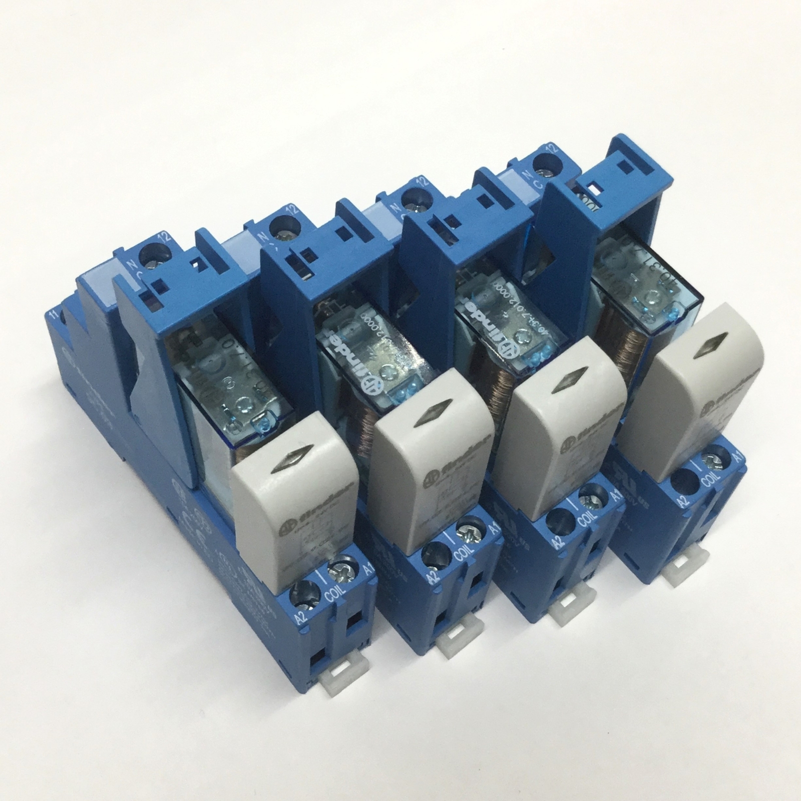 Lot of 4 Finder 40.31.7.012.0000 Relays w/ Sockets SPDT, 250VAC 10A, 12VDC Coil