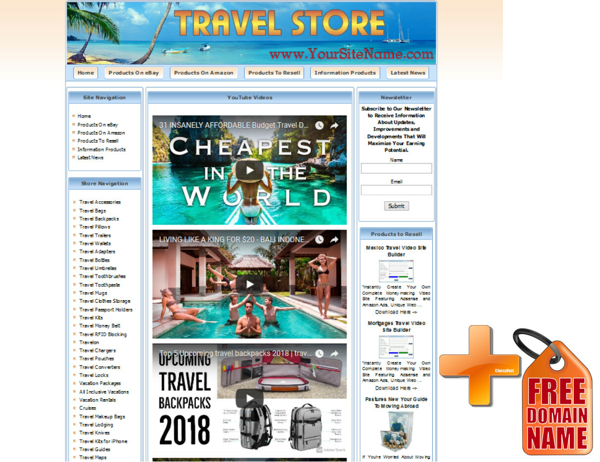 Travel Niche Store Website - Use With,Google Adsense, Amazon Store