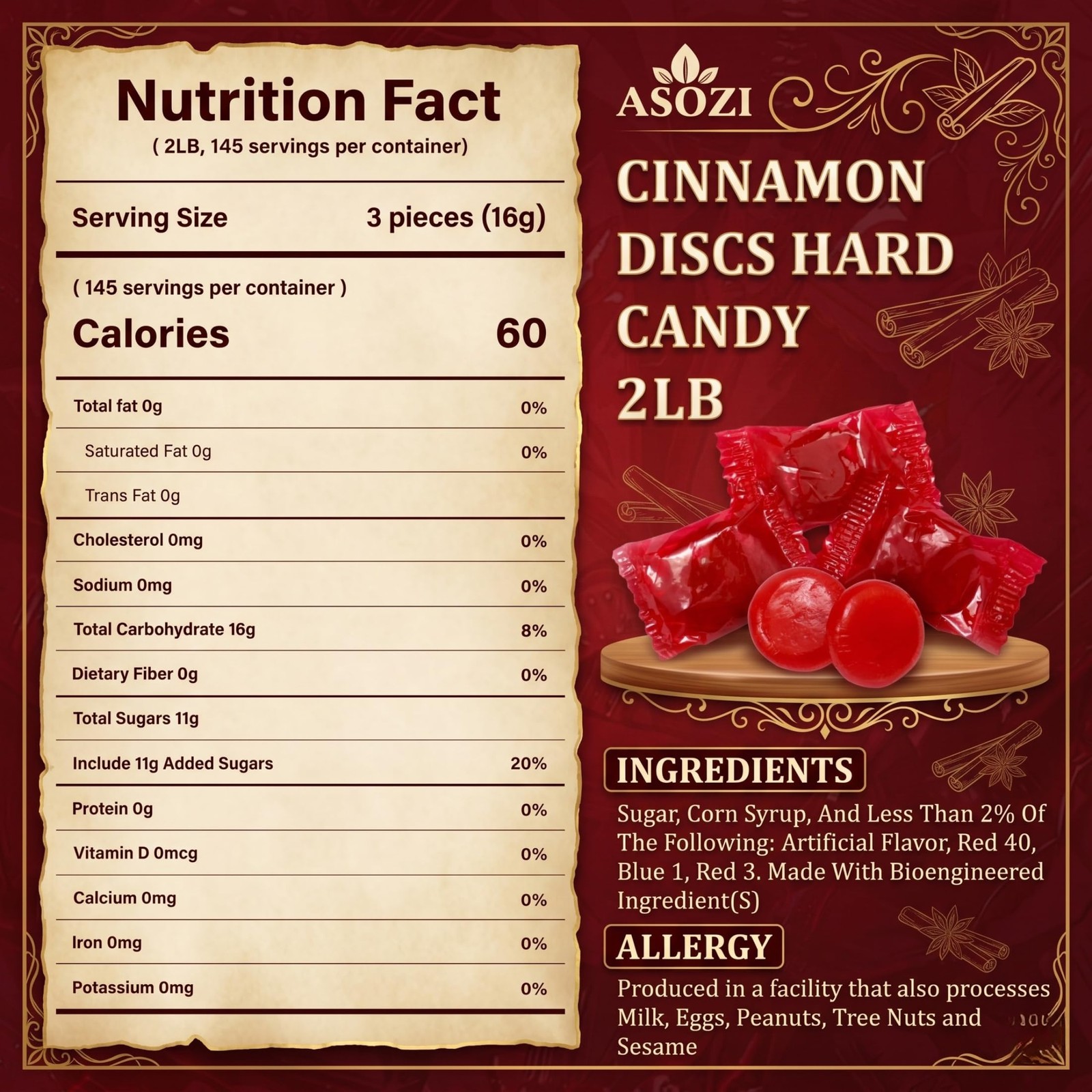 Cinnamon Discs Hard Candy 2lb | Old Fashioned Individually Wrapped
