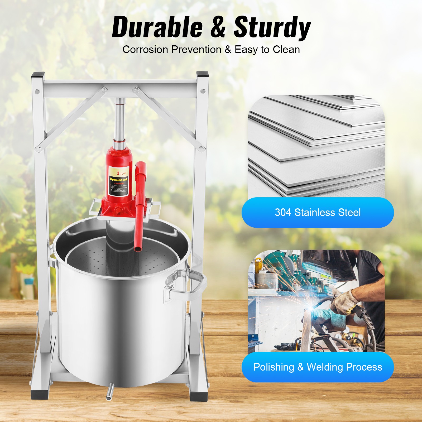 Manual Stainless Steel Cider Press with Hydraulic Jack 5.8Gal Fruit Wine Press