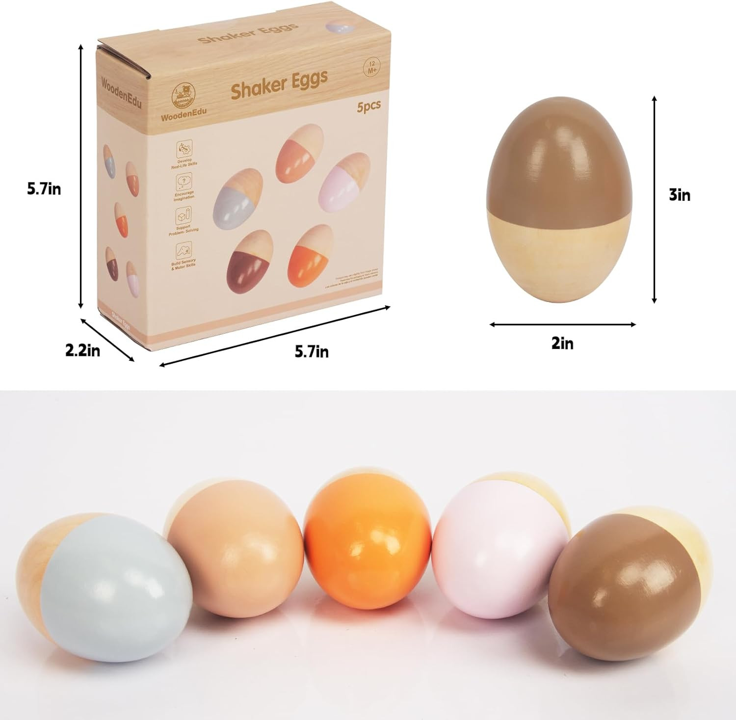 5 Pcs Wooden Baby Egg Shakers Hand Musical Maracas Percussion Instruments for To