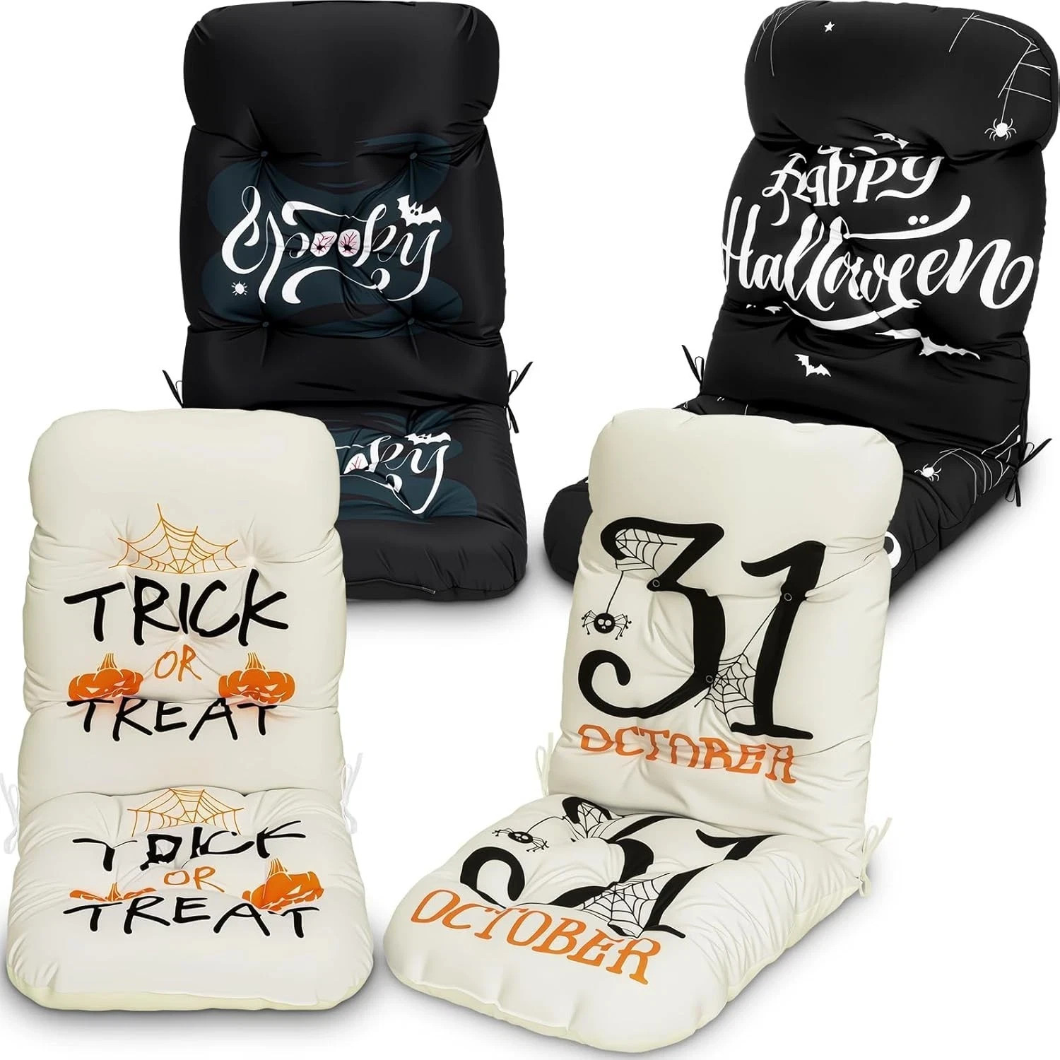 Halloween Tufted Chair Cushions Set - Waterproof Seat & High Backrest Spooky Dec