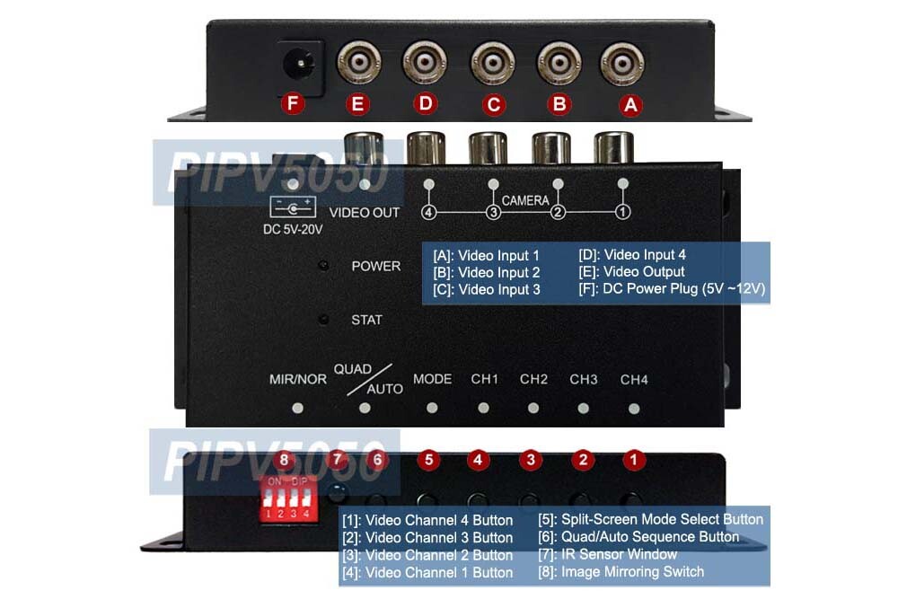 4-Channel Mini Quad Video Multiplexer With USB DVR Adapter And IR Remote