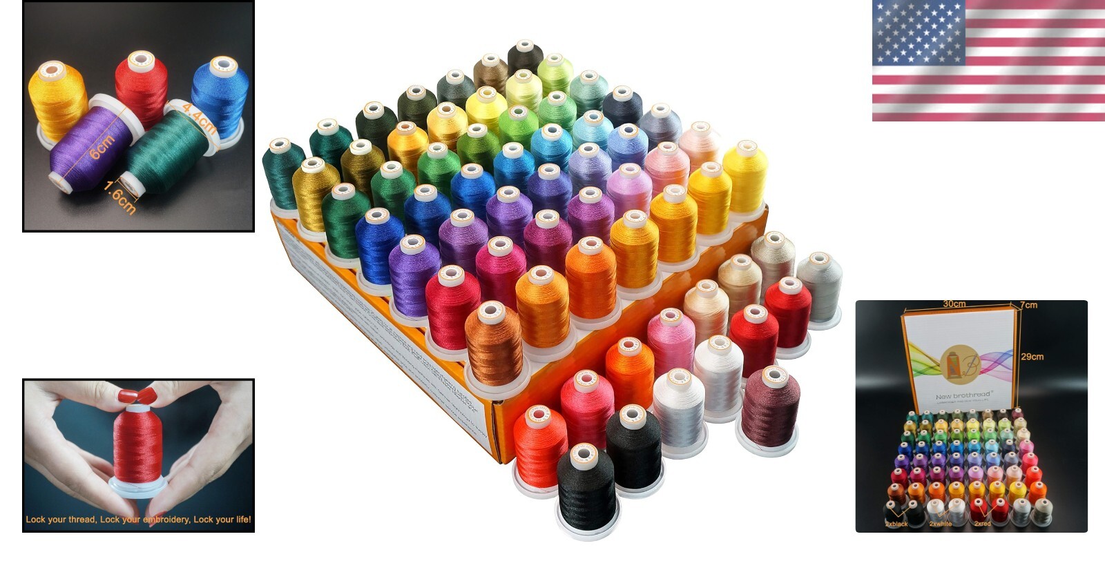 64 Spools 1000M Polyester Embroidery Thread Kit for Professionals & Beginners