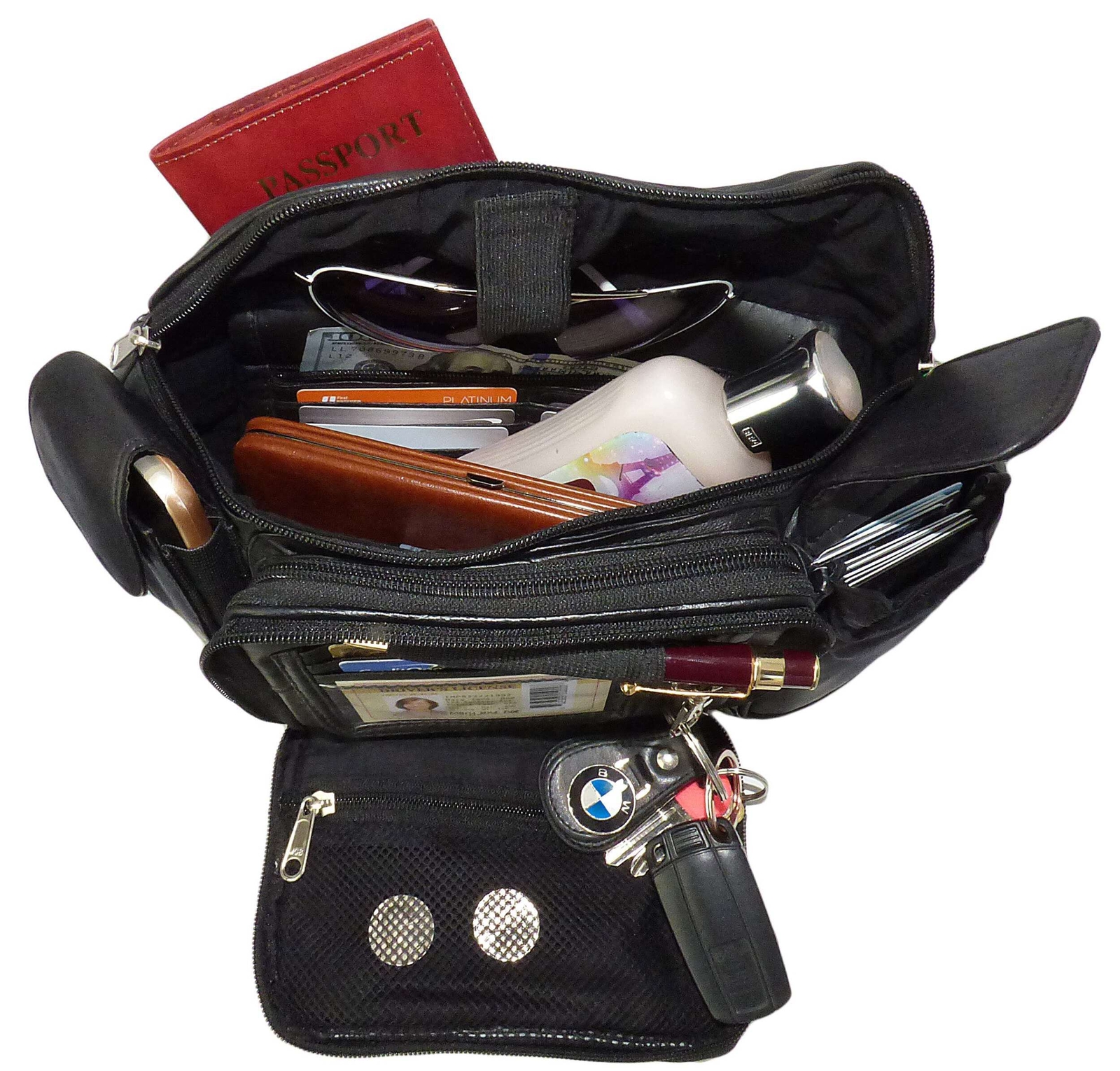 Black Big Delux Phone Leather Fanny Pack Waist Bag Travel Organizer Sac Men Lady
