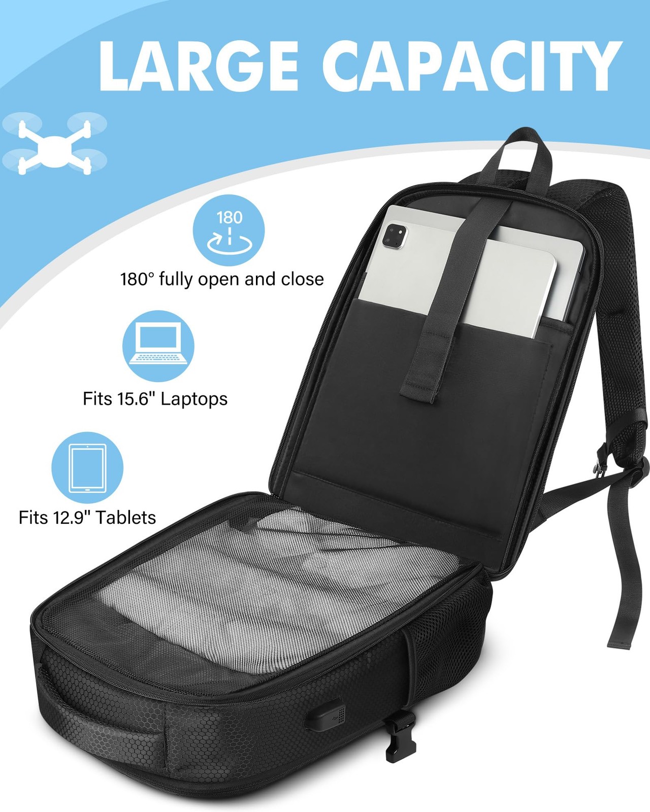 PEKREWS Mini 4 Pro Case, 3/4 Waterproof Hard Carrying Large, Black