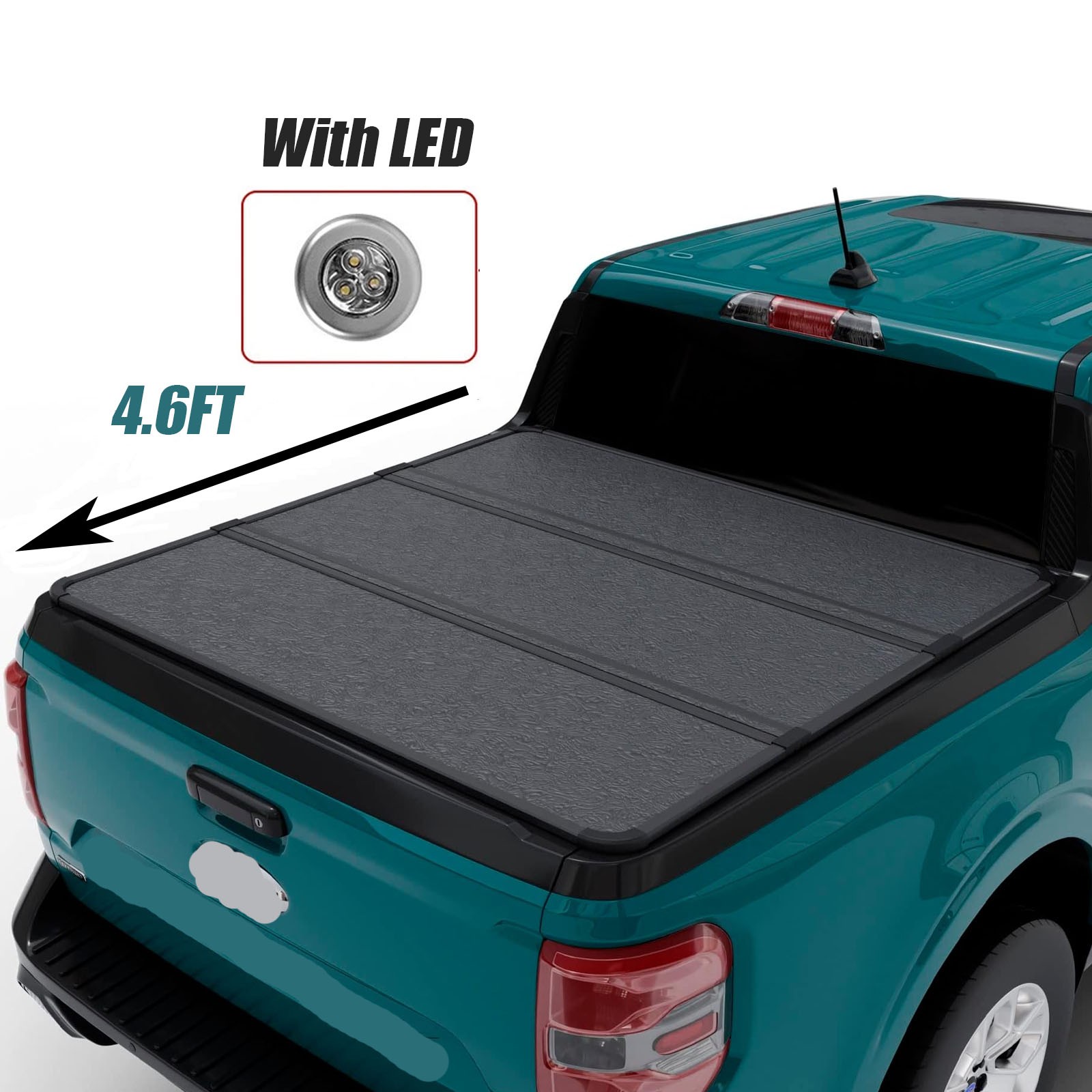 4.6FT Hard Tri-Fold Tonneau Cover for 2022-24 Ford Maverick Truck Bed With Lamp