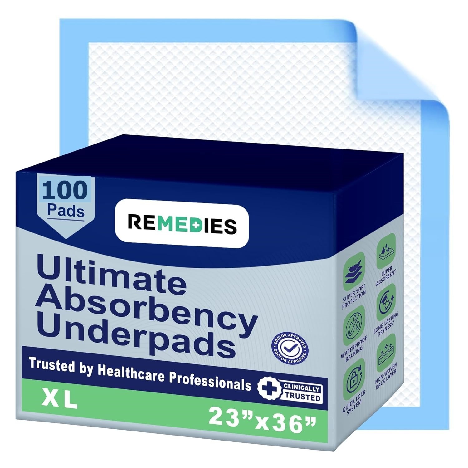 Remedies Bed Pads Disposable Adults, Seniors, Kids & Puppy, 23"x36", 100 Count