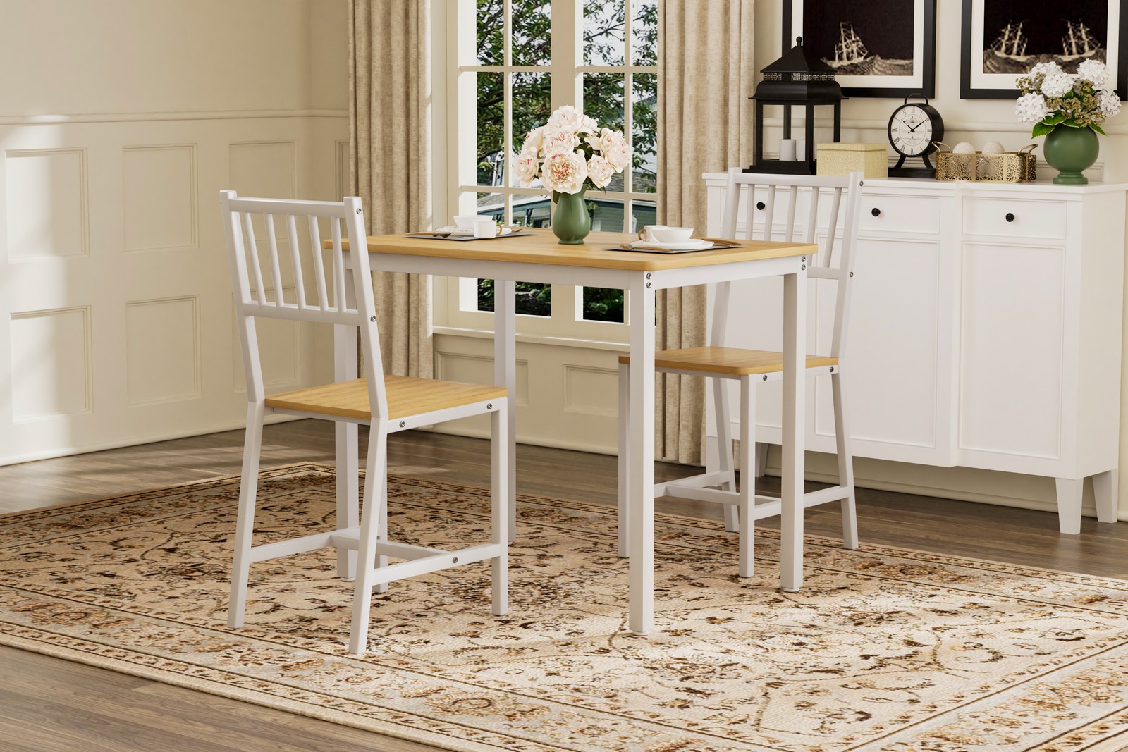 Dining Table Set Bar Table w/ 2 Dining chairs, Kitchen Table 35.4"x23.6"x 29.7"